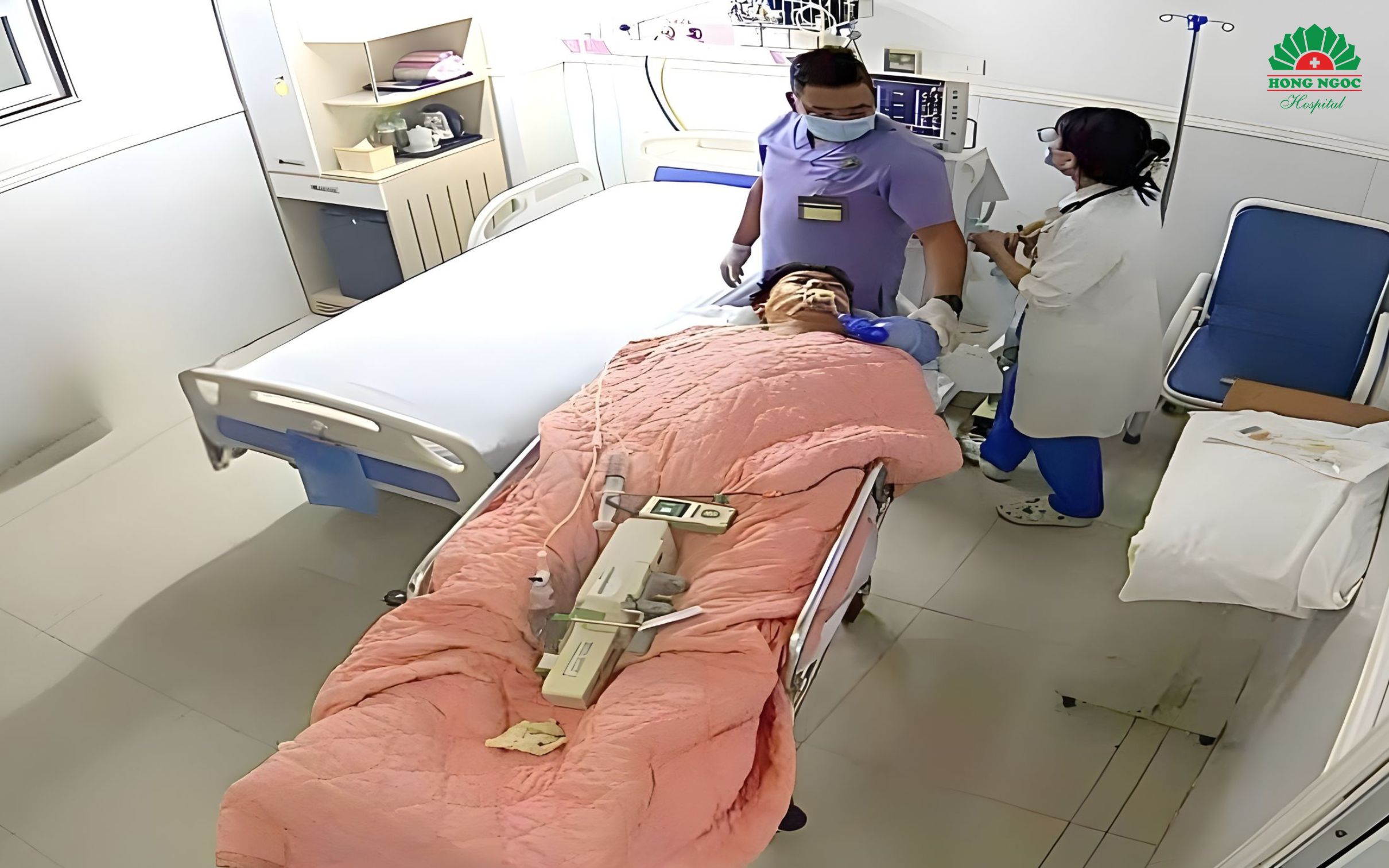 The patient, Mr. M., was admitted to Hong Ngoc General Hospital in a life threatening condition, with imminent risk to his survival.