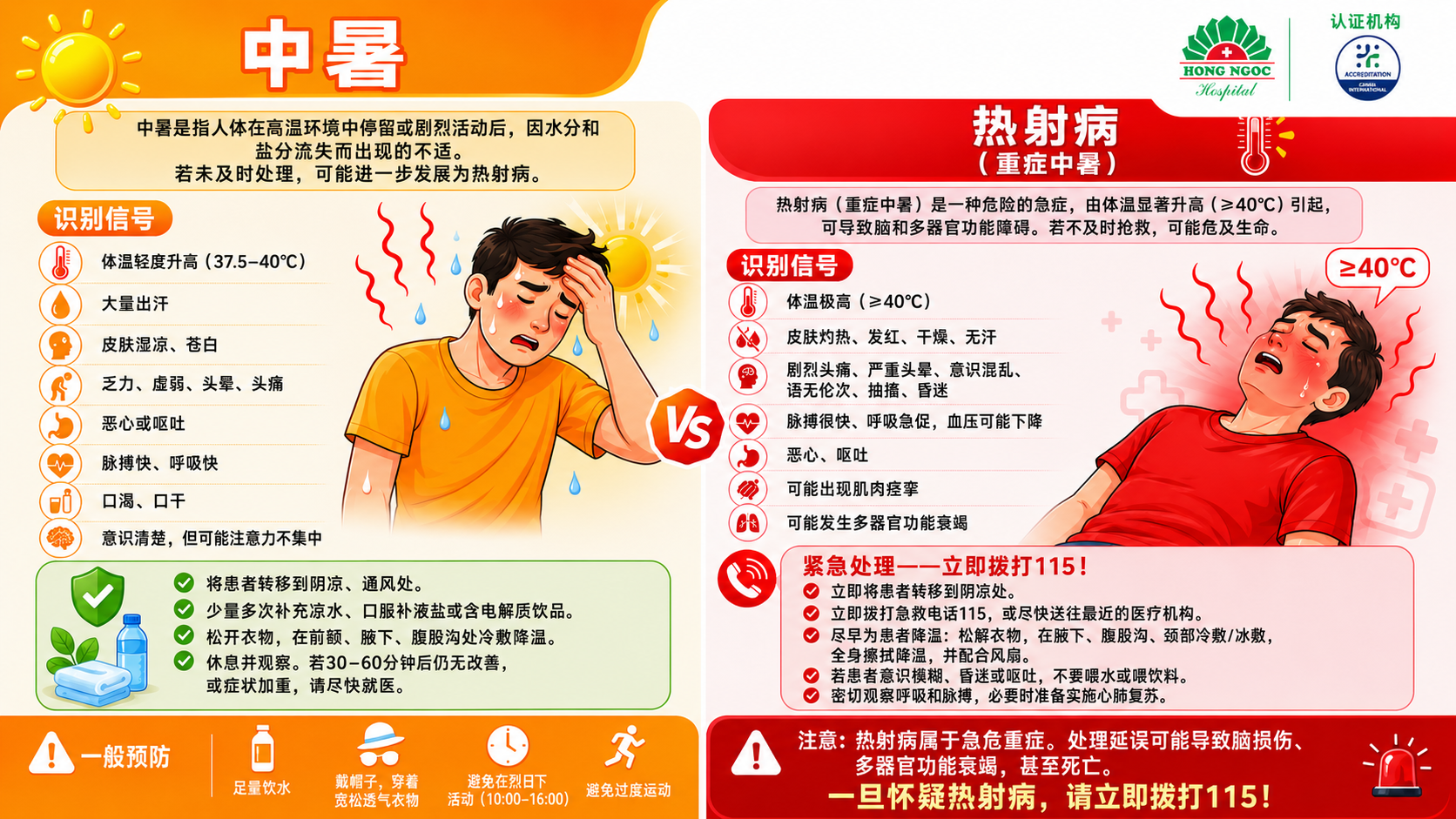 中暑/热痉挛与热射病的症状易混淆