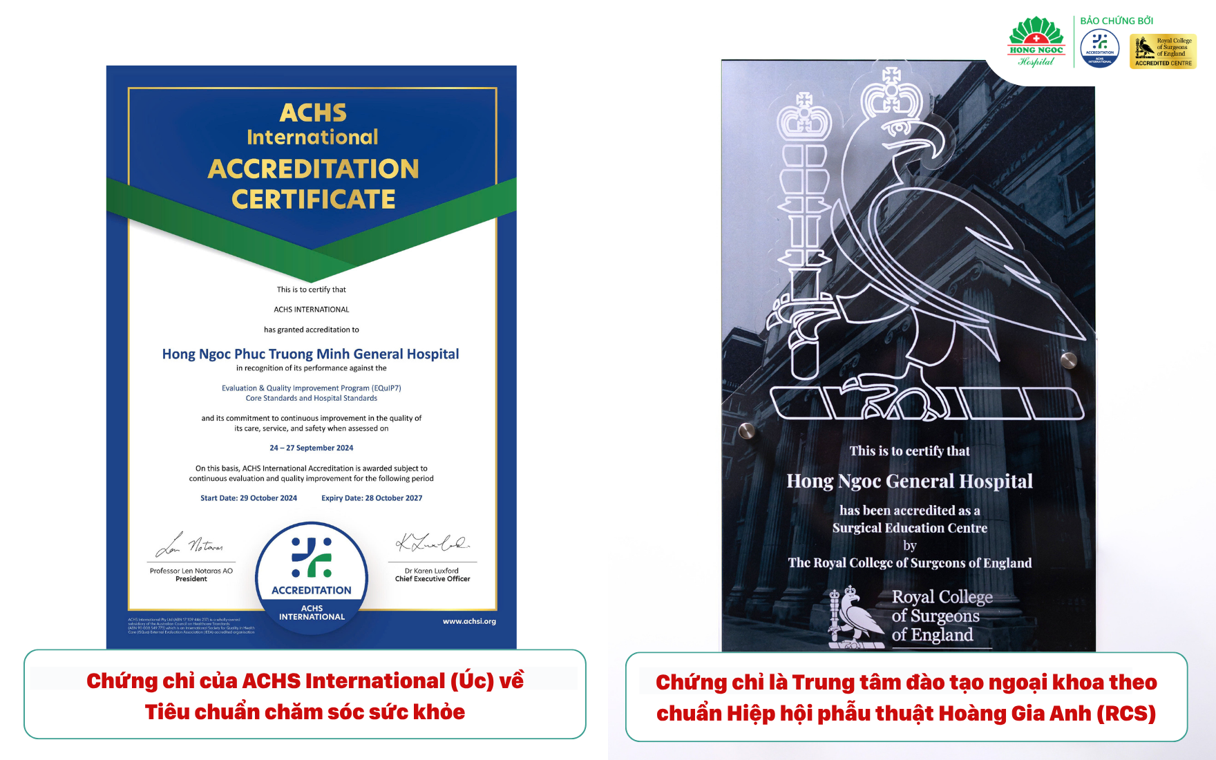 Chứng nhận ACHSI International của BVĐK Hồng Ngọc - địa chỉ khám tim mạch Hà Nội đạt tiêu chuẩn quốc tế