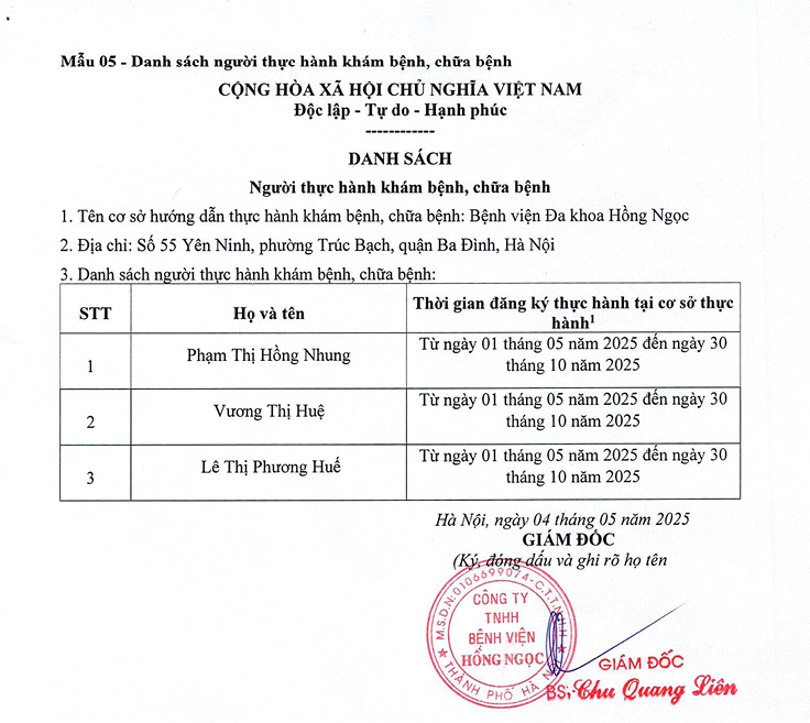 Danh Sach Nguoi Thuc Hanh Tham Gia Kham Chua Benh 05.2025