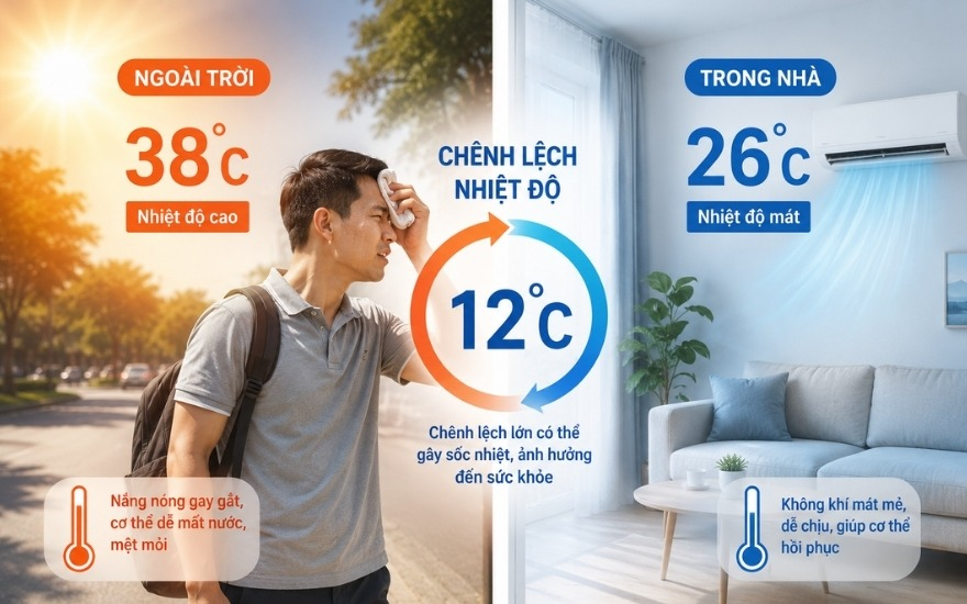 Chênh lệch nhiệt độ có thể gây đau đầu, sốc nhiệt