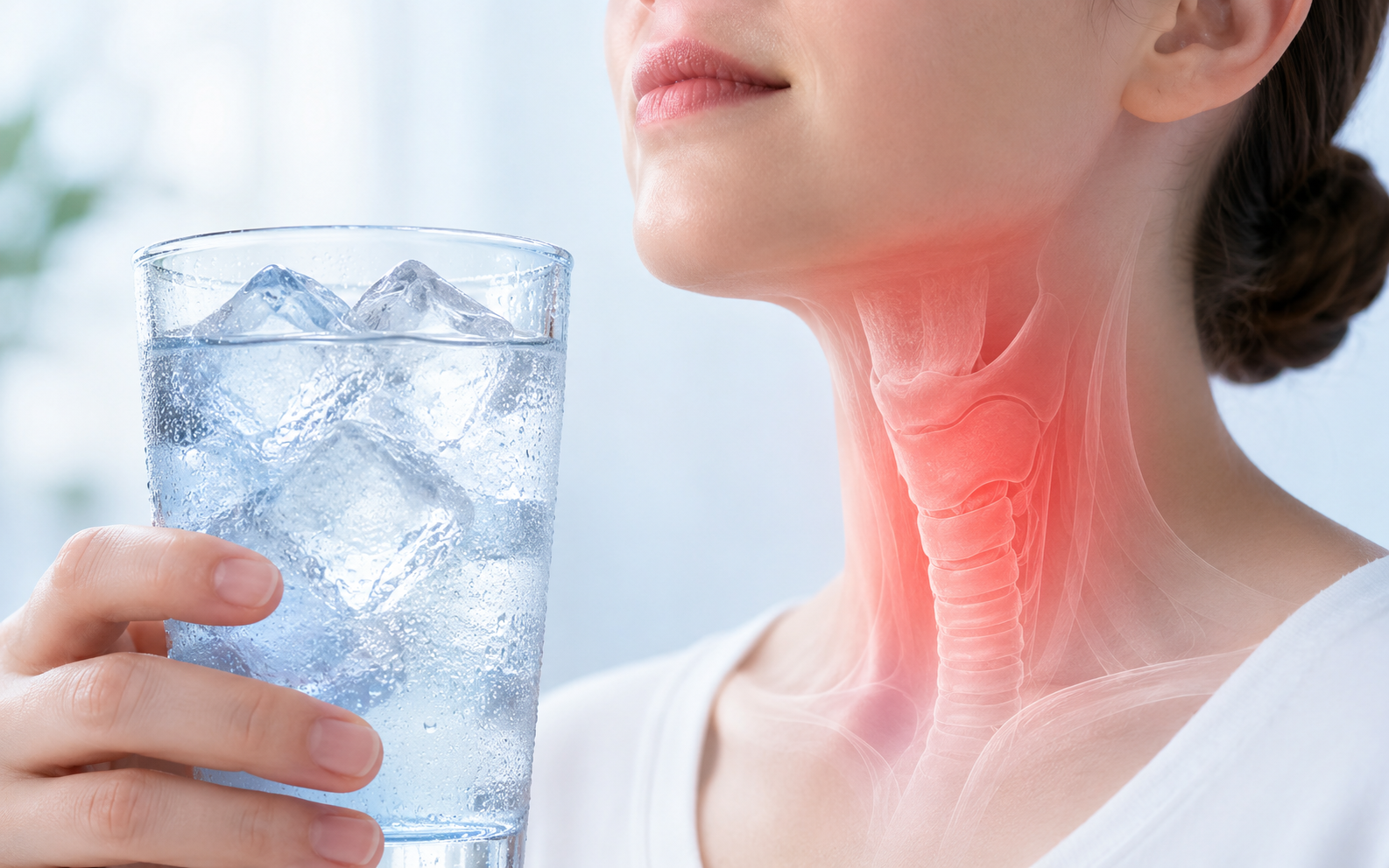 Nước đá lạnh có thể kích thích họng nhạy cảm