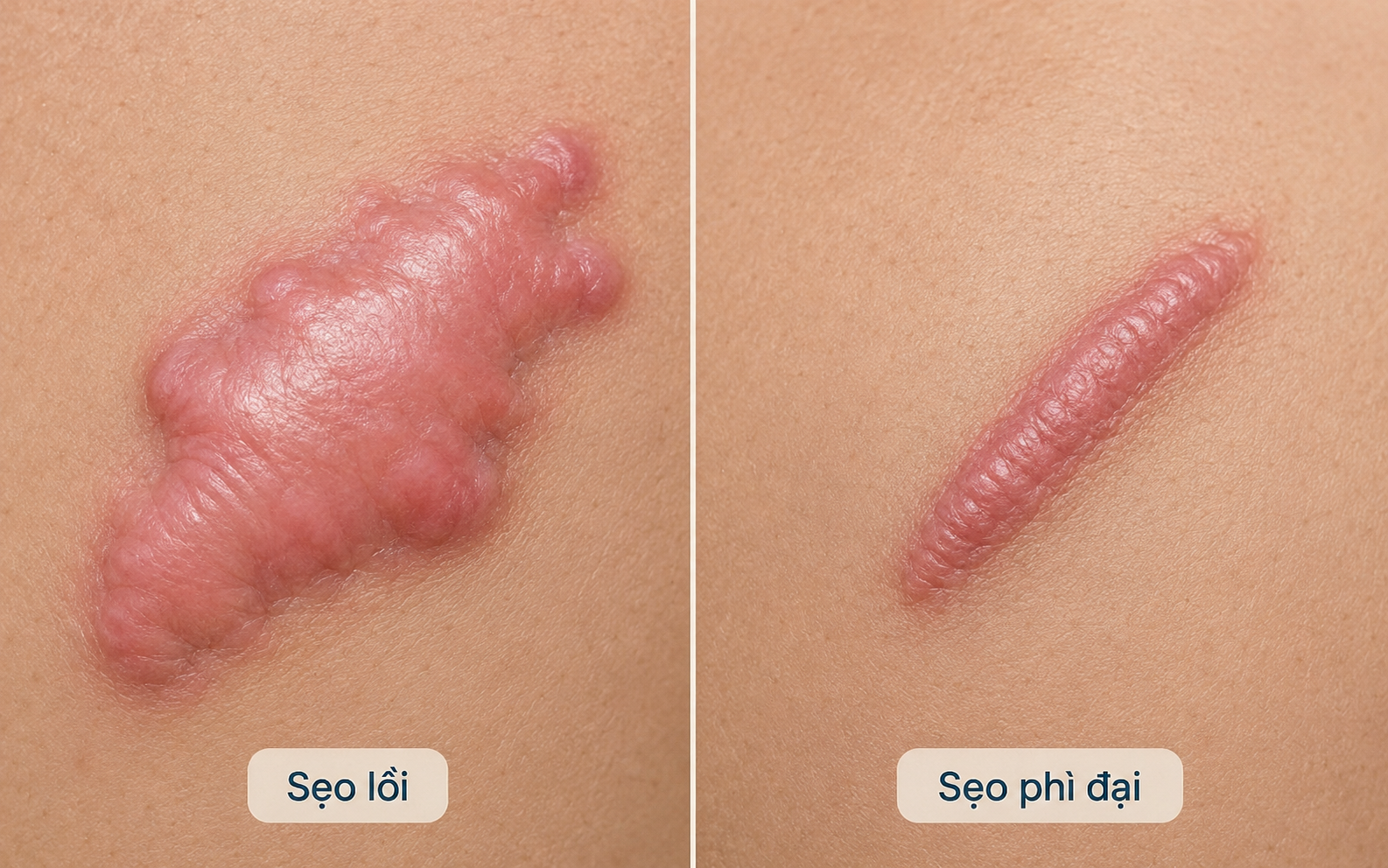 Sẹo lồi thường có kích thước lớn so với tổn thương ban đầu