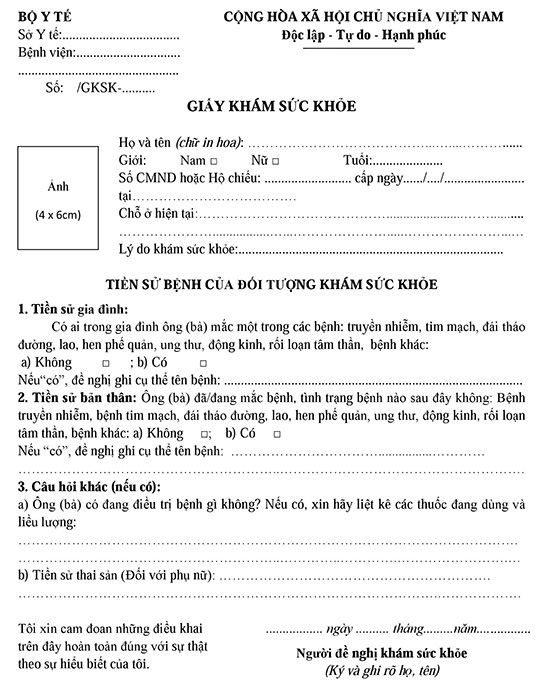 giấy khám sức khỏe xin việc làm